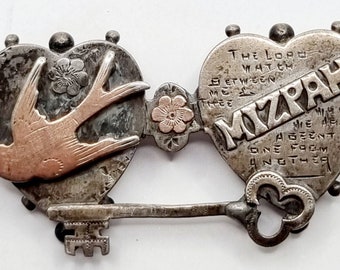 Silber 'Mizpah' Schatz Brosche ca. 20. Jahrhundert n. Chr., Metall Detektierungsfund, Historisches Geschenk