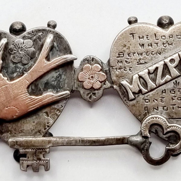 Broche en argent 'Mizpah' vers le 20ème siècle après JC, découverte de détection de métaux, cadeau d’histoire