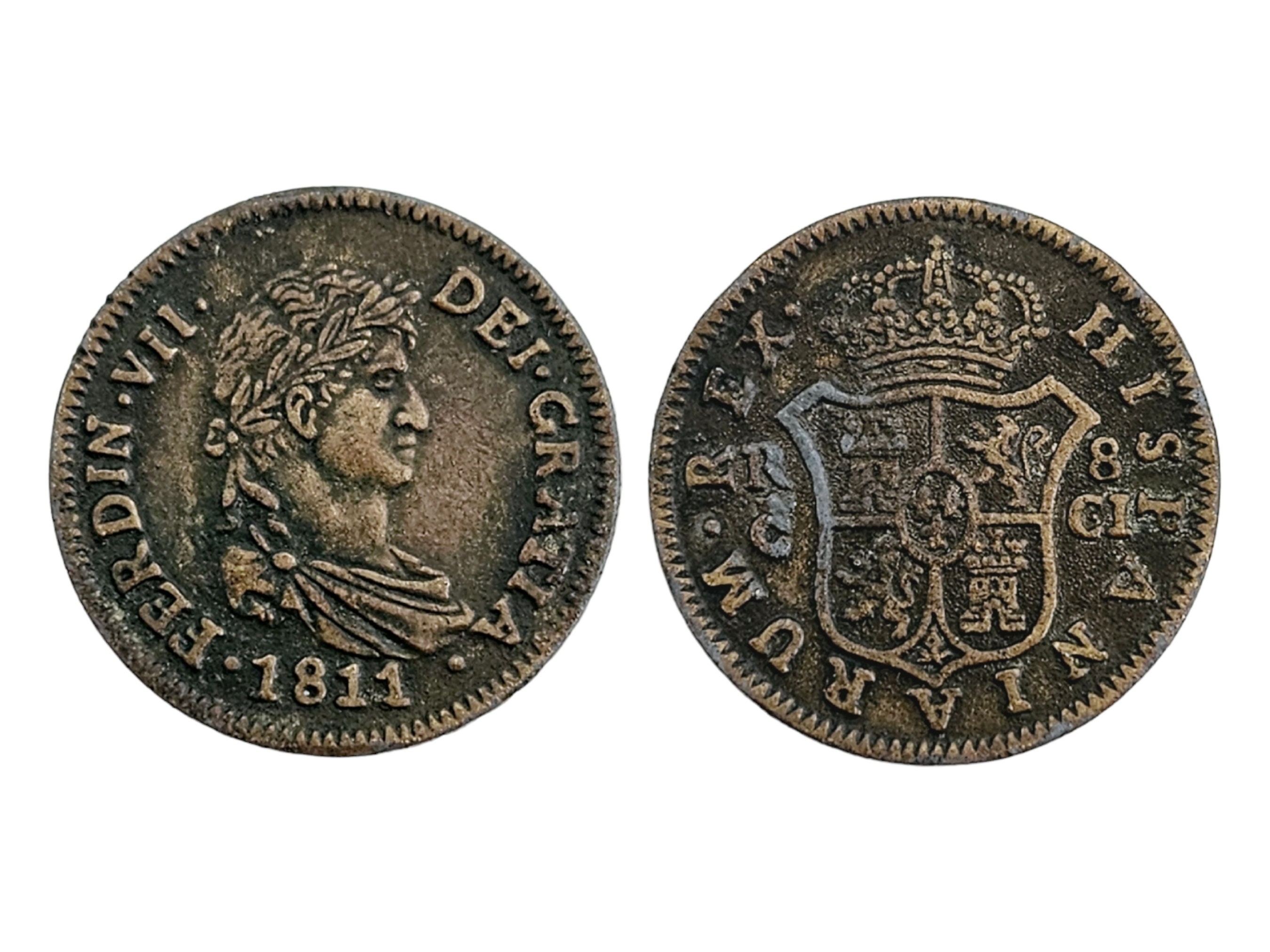 フェルナンド 7 世スペイン銅貨 8 レアル重量? 1811 年頃、歴史ギフト