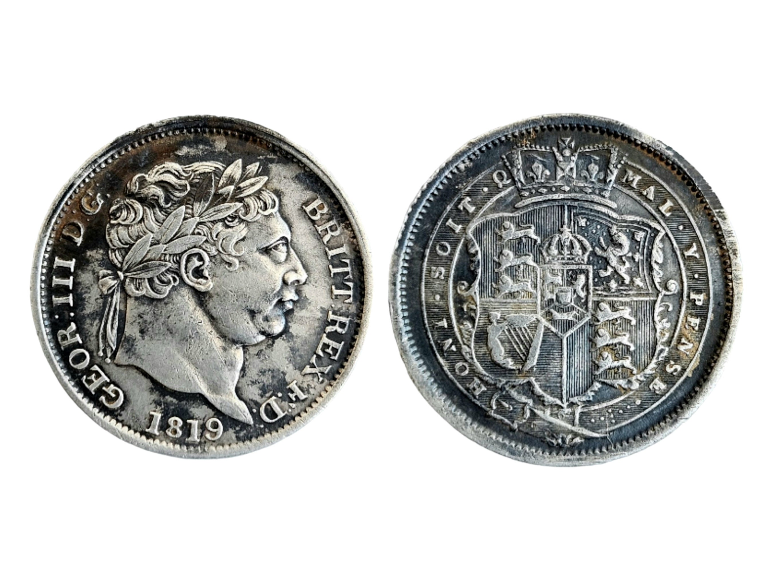 King George III Silver Milled Shilling Coin Circa 1819 AD