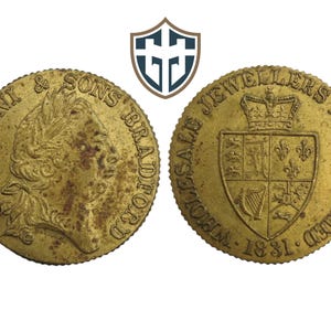 Brass Fattorini & Sons Jewellers King George III token circa 1831 AD, metal detecting find, history gift, Vintage