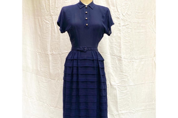 40’s Dress / 1940’s Dress / Navy 40’s Dress with P