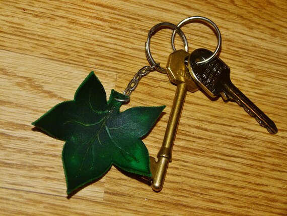 Leather Leaf Keyring Etsy
