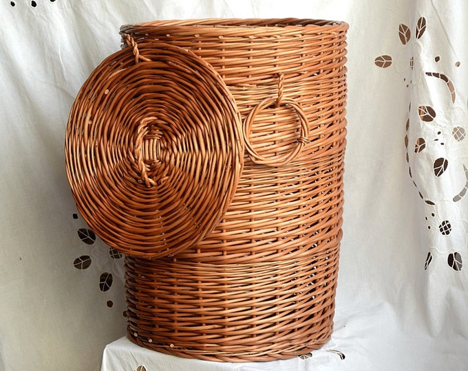 Vintage Fifties White Wicker Hamper Diamond Pattern | Etsy