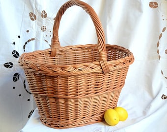 Oval Wicker Basket, Picnic Basket with Handle, Oval Basket, Traditional Basket, Grocery Basket Handwoven Willow Basket, Market Basket