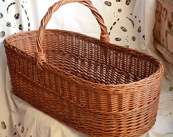 Extra Long Basket with Handle, Very Large Wicker Basket, Long Basket, Large Handled Basket, Natural Willow Woven Basket Extra Large Size