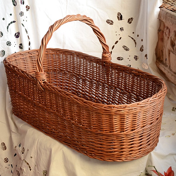 Extra Long Basket with Handle, Very Large Wicker Basket, Long Basket, Large Handled Basket, Natural Willow Woven Basket Extra Large Size