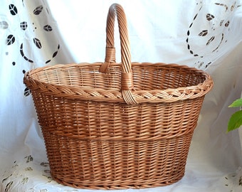 Cesta de mimbre ovalada grande, cesta tejida grande, cesta de picnic grande con asa, cesta de mimbre tejida, cesta de picnic ovalada, cesta francesa vintage