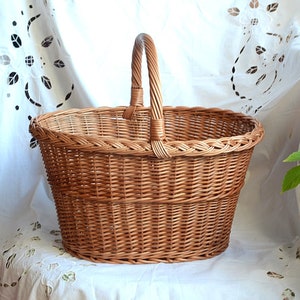 Large Oval Wicker Basket, Big Woven Basket, Large Picnic Basket with Handle, Woven Wicker Basket, Oval Picnic Basket, French Basket Vintage