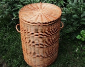 Large Wicker Laundry Basket, Round Storage Basket with Lid, Round Hamper, Laundry Basket with Lid Wicker Laundry Hamper Round Basket Laundry