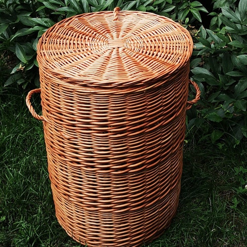Large Wicker Laundry Basket Round Storage Basket With Lid Etsy
