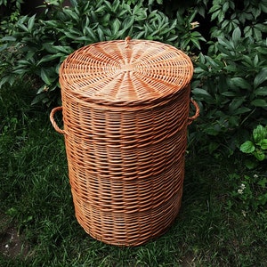 Large Wicker Laundry Basket, Round Storage Basket with Lid, Round Hamper, Laundry Basket with Lid Wicker Laundry Hamper Round Basket Laundry