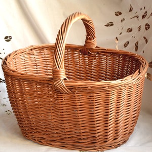 Large Oval Basket, Large Wicker Basket, Handwoven Basket, Rustic Willow Basket Large Picnic Basket, Oval Basket with Handle, Woven Basket