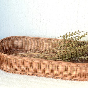 Long Woven Basket Tray, Large Oval Wicker Tray, Large Rustic Ottoman Tray,  Elongated Rustic Tray, Large Wicker Tray Set, Wall Basket Tray