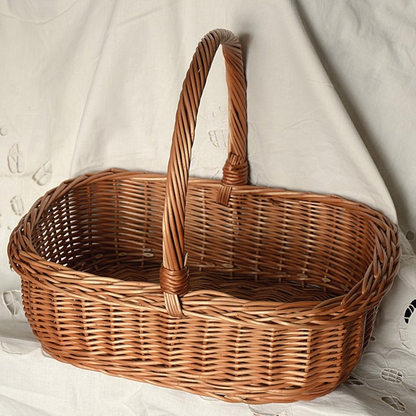 Rectangular Wicker Basket, Gift Basket, Shallow Basket, Grocery Basket,Market Basket, Large Basket, Long Handle, Gift Basket, Display Basket