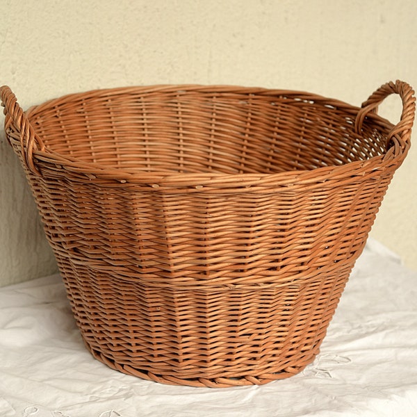 Round Laundry Basket Storage Basket Handmade Wicker Basket Large Willow Basket Wicker Storage Round Basket with Two Handles Firewood Basket