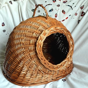 Natural Material Cat Bed/House, Handwoven Wicker House for Cat, Willow Basket for Cat Small Dog Wicker Pet Basket Cat Cave Pet Cave Natural