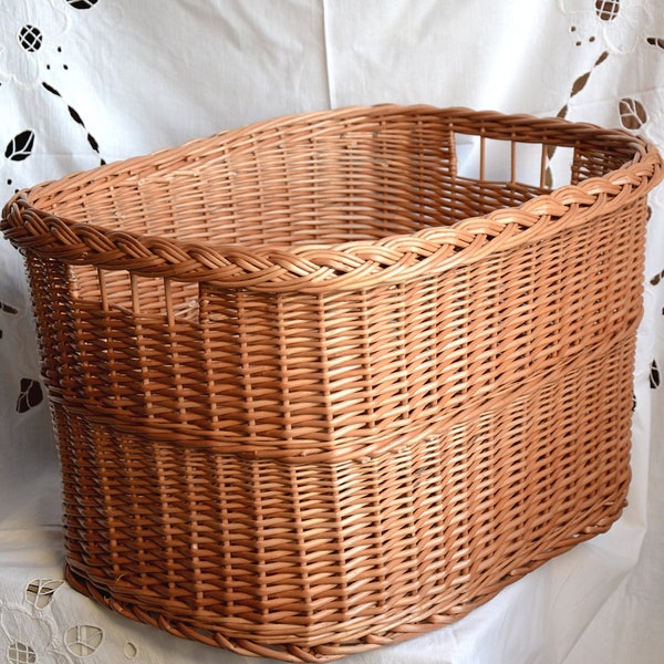 Wicker Laundry Basket, Handwoven Storage Basket, Laundry Hamper Basket, Willow Log Basket, Firewood Basket, Wicker Crate