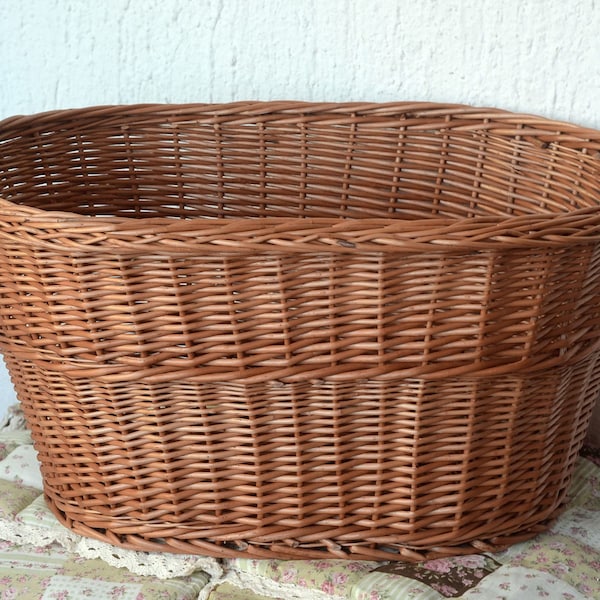 Large Wicker Laundry Basket, Big Laundry Basket, Handled Oval Basket, Oval Laundry Basket, Large Storage Basket, Laundry Hamper, Log Basket