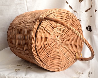 Round Wicker Basket, Basket with a Lid, Round Willow Basket, Round Basket, Round Lidded Basket, Jane Birkin Style Basket, Basket Purse