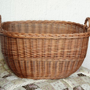 Wicker Laundry Basket, Handwoven Storage Basket, Laundry Hamper Basket, Willow Log Basket, Firewood Basket, Wicker Crate, Basket Two handles