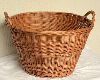 Round Laundry Basket Storage Basket Handmade Wicker Basket Large Willow Basket Wicker Storage Round Basket with Two Handles Firewood Basket