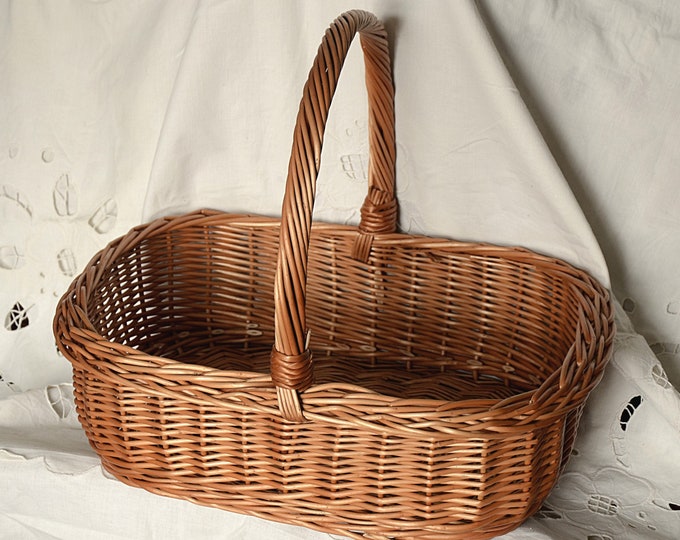 Rectangular Wicker Basket, Gift Basket, Shallow Basket, Grocery Basket,Market Basket, Large Basket, Long Handle, Gift Basket, Display Basket