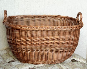 Wicker Laundry Basket, Handwoven Storage Basket, Laundry Hamper Basket, Willow Log Basket, Firewood Basket, Wicker Crate, Basket Two handles