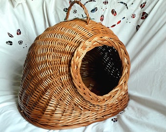 Natural Material Cat Bed/House, Handwoven Wicker House for Cat, Willow Basket for Cat Small Dog Wicker Pet Basket Cat Cave Pet Cave Natural