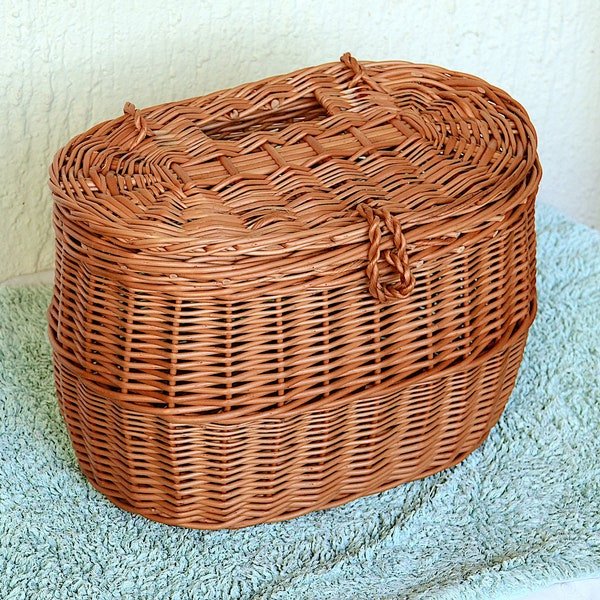 Onion Basket, Potato Basket, Oval Storage Basket with Lid, Handmade Willow Basket, Oval Wicker Basket, Lidded Storage Basket, Pantry Basket