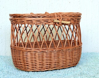 Onion Basket, Potato Basket, Oval Storage Basket with Lid, Handmade Willow Basket, Oval Wicker Basket, Lidded Storage Basket, Pantry Basket