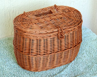 Onion Basket, Potato Basket, Oval Storage Basket with Lid, Handmade Willow Basket, Oval Wicker Basket, Lidded Storage Basket, Pantry Basket