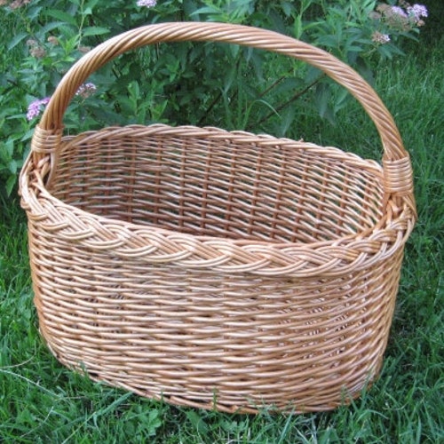 Wicker Basket With Handle Oval Wicker Basket Handmade Willow Etsy