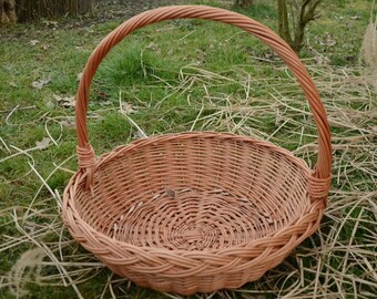 Big Wicker Wedding Basket, Round Basket, Shallow Handled Basket, Gathering Basket, Easter Basket, Flower Basket, Fruit Basket, Gift Basket