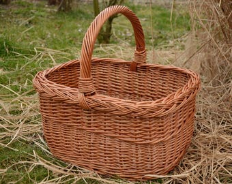 Handmade Willow Basket, Wicker Basket, Rectangular Basket, Farmhouse Basket, Woven Picnic Basket,Grocery Basket,Market Basket, Large Basket