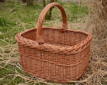 Handmade Willow Basket, Wicker Basket, Rectangular Basket, Farmhouse Basket, Woven Picnic Basket,Grocery Basket,Market Basket, Large Basket