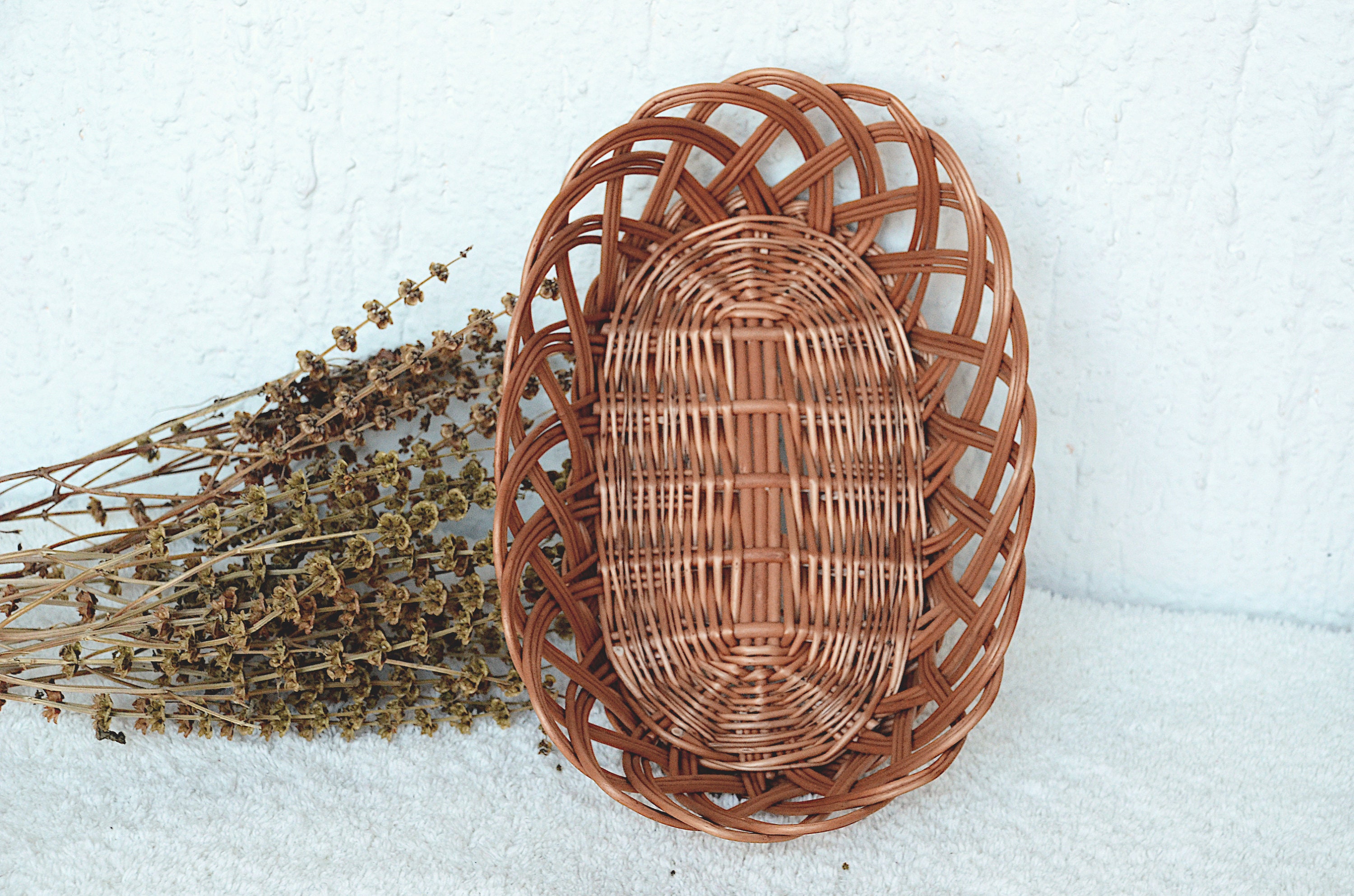 6 x Vintage Oval Natural Bamboo Wicker Bread Basket Storage Hamper Display Trays 