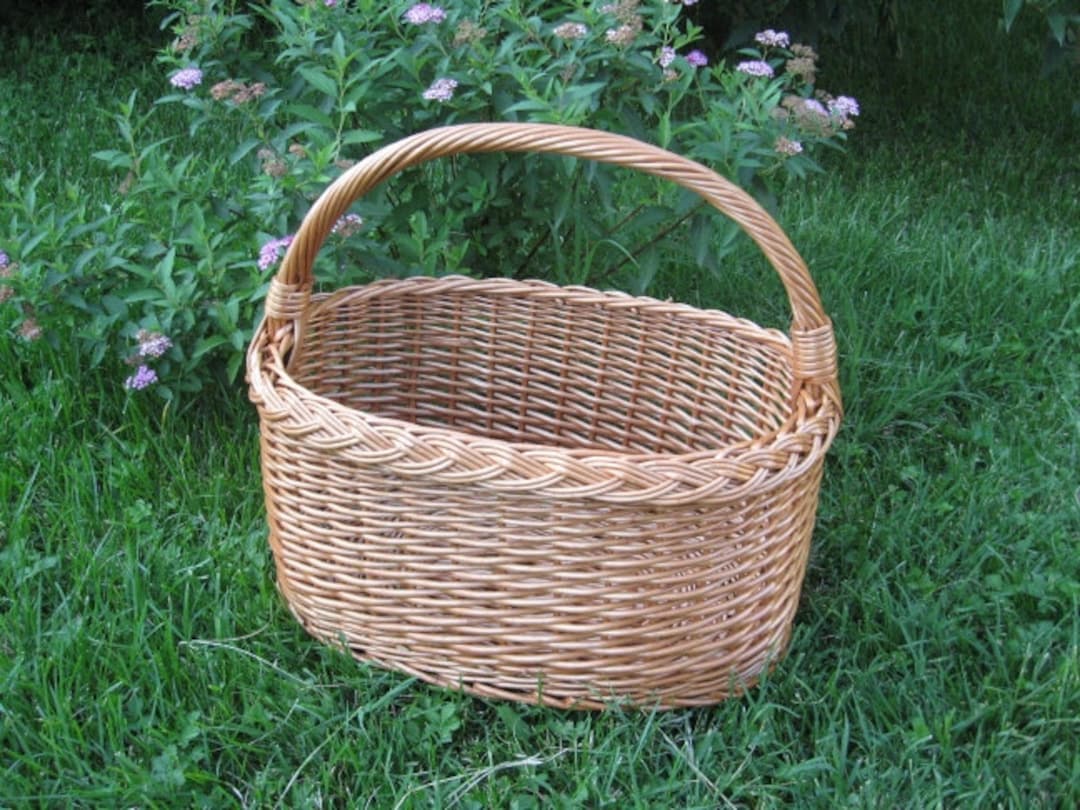 Wicker Basket With Handle, Oval Wicker Basket, Handmade Willow Picnic