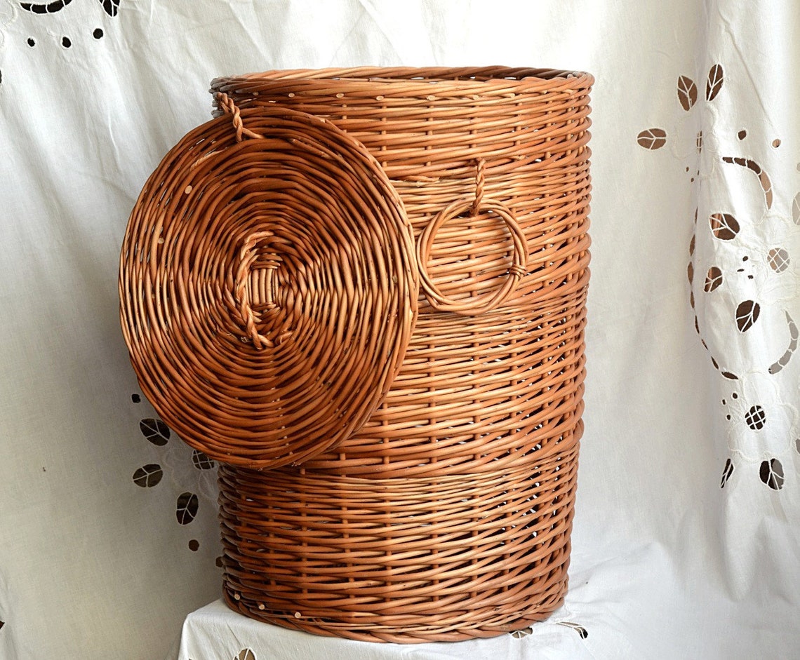 Large wicker laundry basket round storage basket with etsy