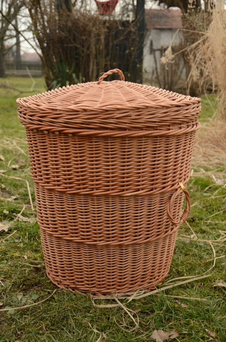 Storage Basket With Lidwicker Laundry Basket Handmade Willow Etsy