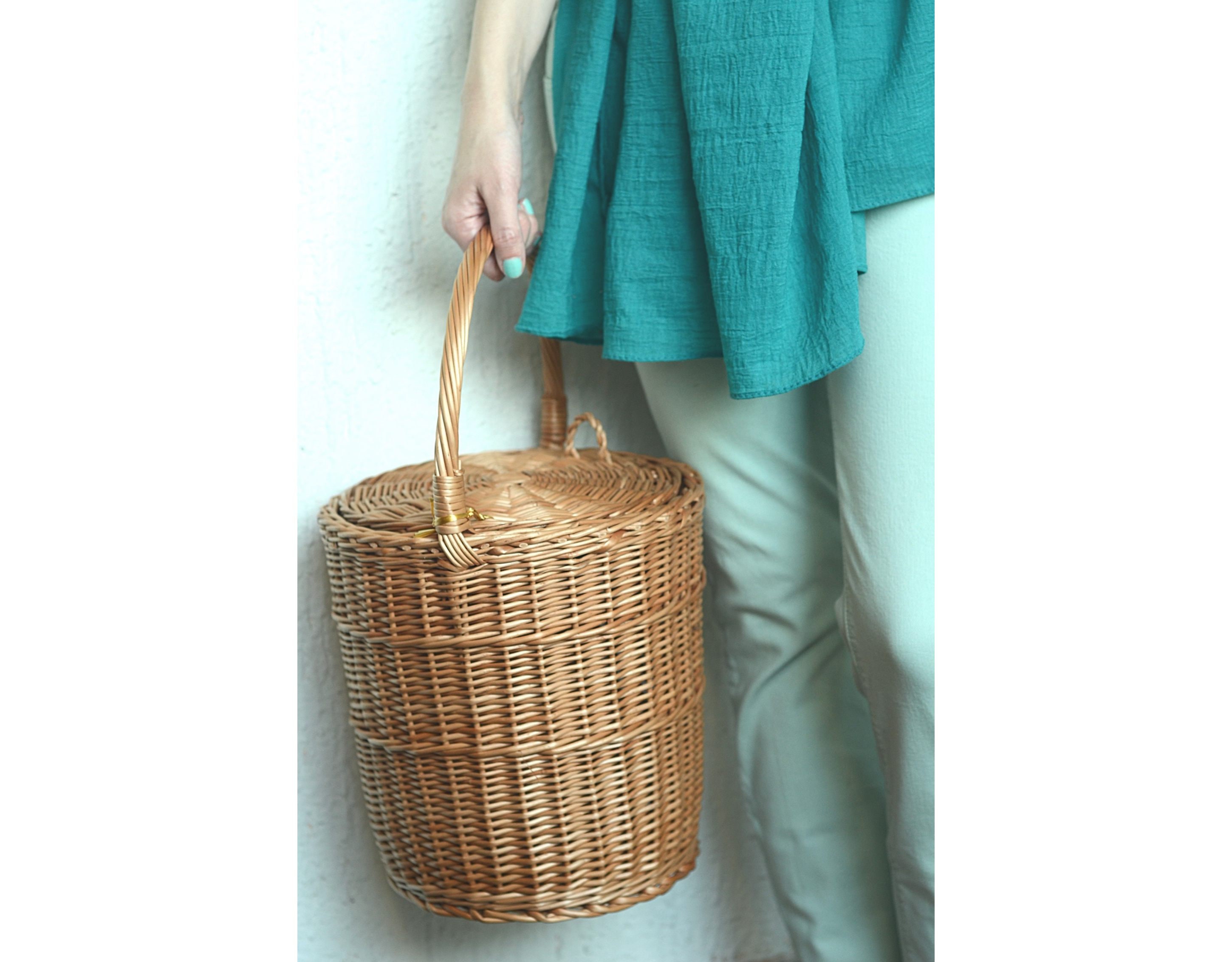 Home & Living Large Birkin Basket Cane Basket with Lid Home Décor etna