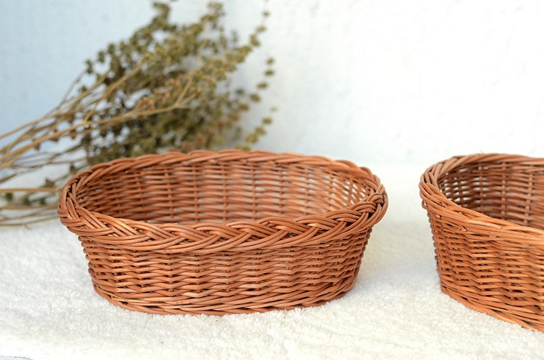 Small Oval Basket Woven Bread Basket Wicker Table Basket Etsy