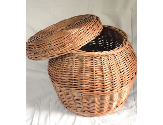 Wicker Storage Basket With Lid Woven, Round Lidded Storage Basket