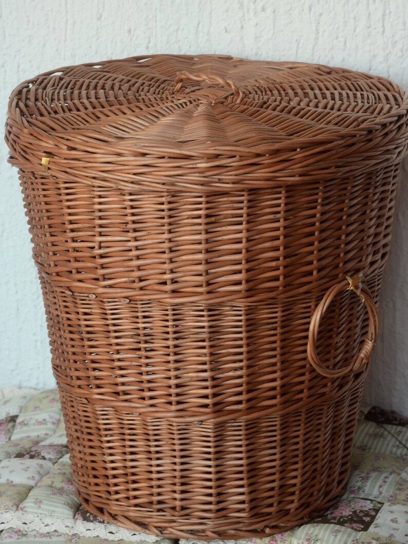 Storage Basket With Lidwicker Laundry Basket Handmade Willow Etsy