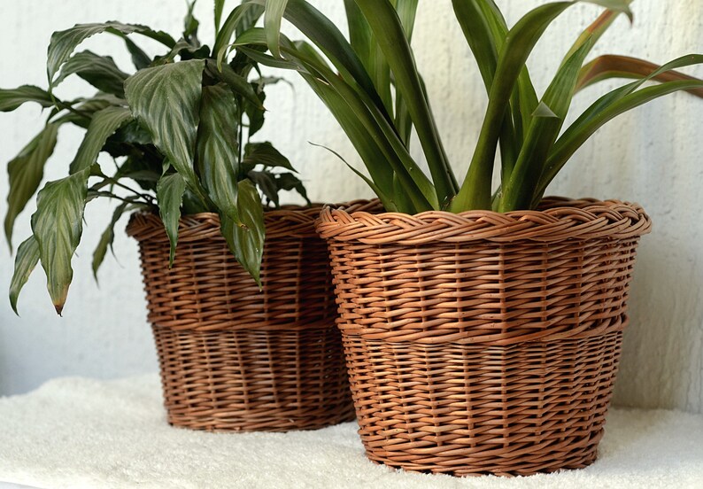 Wicker Plant Pot Basket Plant Pot Wicker Basket Planter Etsy