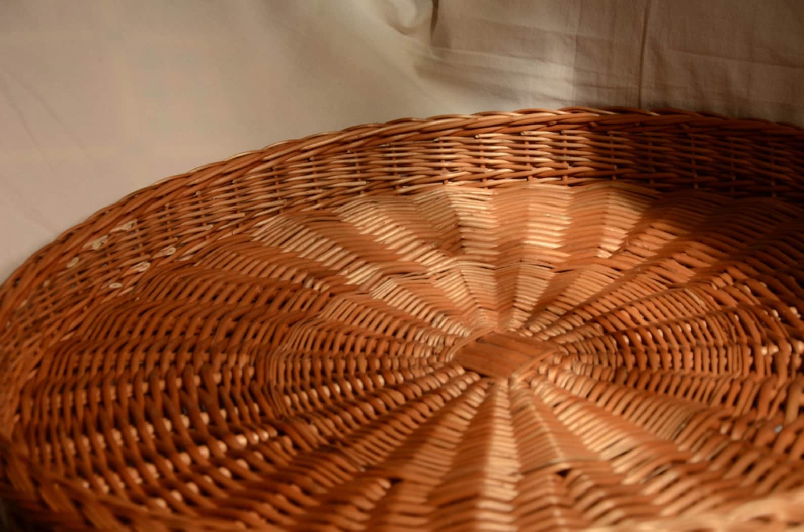 Large Round Wicker Tray Rustic Ottoman Basket Tray Large Etsy