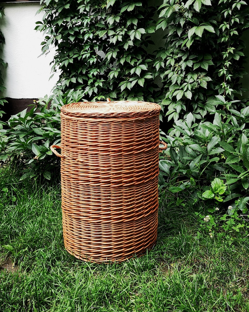 Large Wicker Laundry Basket Round Storage Basket with Lid Etsy