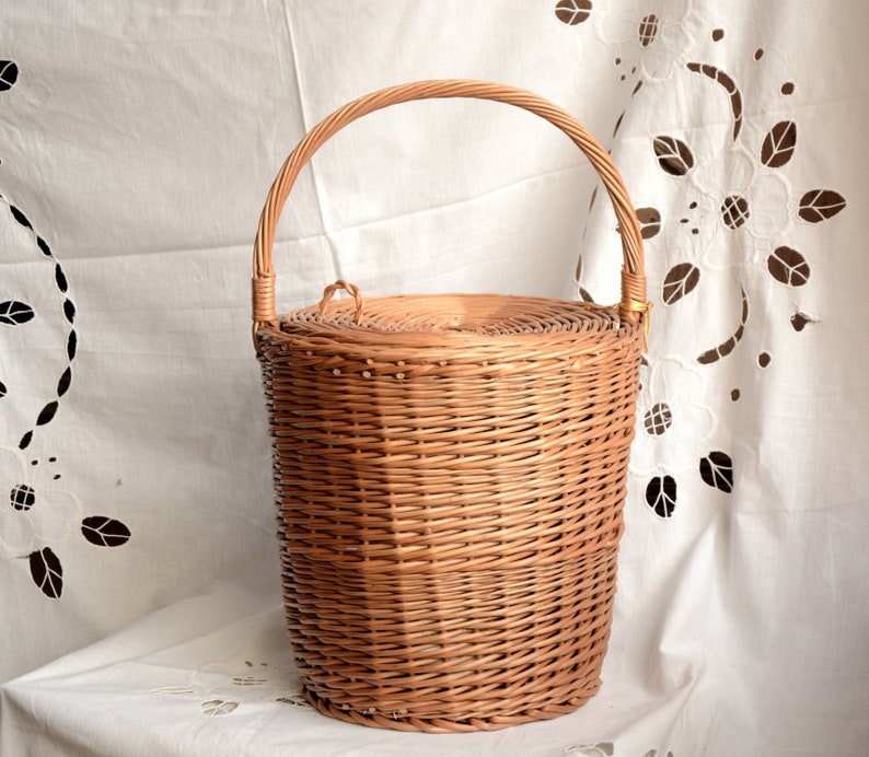 Round Wicker Basket, Basket with a Lid, Round Willow Basket, Round Basket, Round Lidded Basket, Jane Birkin Style Basket, Basket Purse image 2