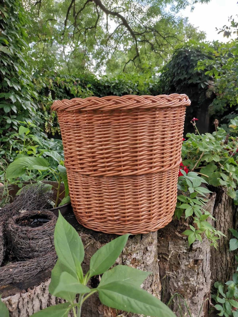 Wicker Waste Bin Basket Plant Pot Big Wicker Planter Etsy