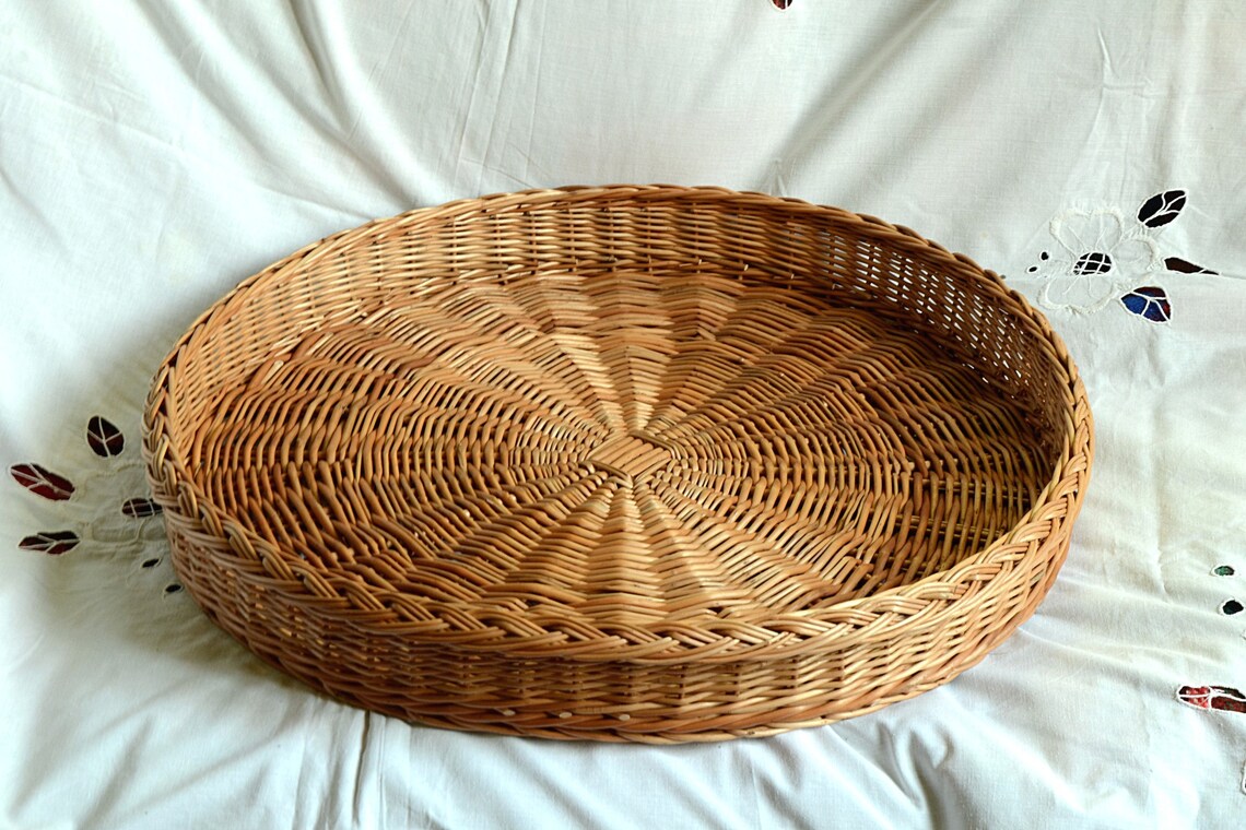 Large Round Wicker Tray Rustic Ottoman Basket Tray Large Etsy Australia
